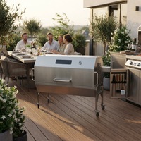Grill rotatif robuste pour agneau entier, barbecue portable en acier inoxydable à double combustible avec support réglable en hauteur