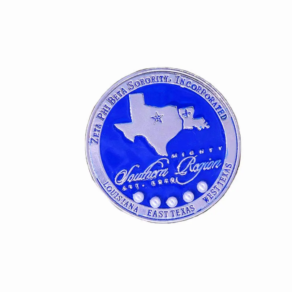 Smalto blu mappa del Texas lettera greca Zeta Phi Beta Sorority incorporato luisian East West Texas Souvenir spilla con perline Pin