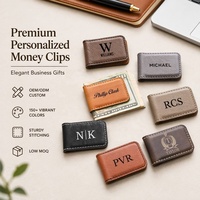 Pince à billets en cuir vierge 1 3/4 " x 2 1/2 " avec logo personnalisé, pince à billets portable à double pli, marque-page gravé au laser pour cadeaux