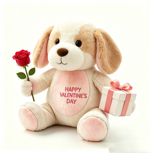 Peluche de cachorro personalizado ultra suave y esponjoso de dos tonos beige y blanco con orejas caídas, parche en el vientre rosa rubor, orejas internas y almohadillas para las patas. - Product Image 2