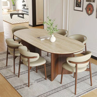 Ensemble de table à manger moderne et populaire de haute qualité, plateau en pierre frittée, pieds en bois massif, pour 6 à 8 personnes, utilisation à domicile, salle à manger