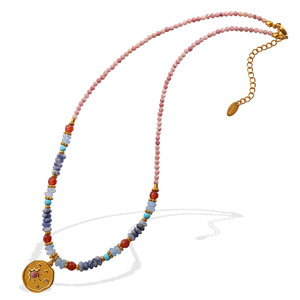 Natural Stone Beaded Necklace With Sun Pendant Geometric <b>Design</b> Zinc Alloy Fashion Jewelry For Women - Product Image 5
