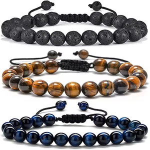 Wholesale Men's 8mm Tiger Eye Lava Stone Stretch <b>Bracelet</b> <b>Healing</b> Stress Fashion Accessory - Product Image 1