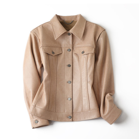 HN5255 Removable-Sleeve Waist-cinching 2-in-1 Waistcoat Coat Women's Turn-down Collar Sheepskin Leather Jacket