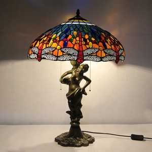 <span class=keywords><strong>Lampe</strong></span> de table LED antique en verre <span class=keywords><strong>Tiffany</strong></span> avec abat-jour en forme de <span class=keywords><strong>libellule</strong></span> alimentée par courant alternatif LongHuiJing 18 pouces - Product Image 4