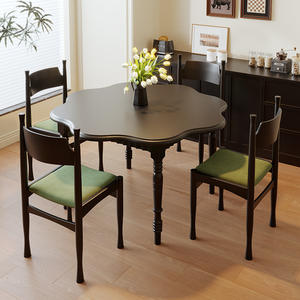 Mesa de comedor vintage retro americana con cuatro sillas de bambú Juego de comedor doméstico pequeño de madera maciza de estilo francés - Product Image 4