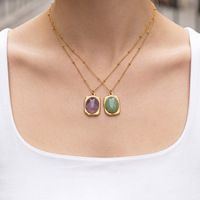 Collier en acier inoxydable avec pierre naturelle pour femme, pendentif chaîne vintage tendance, bijoux en gros