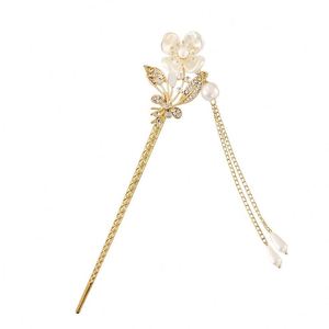 Horquilla de pelo vintage china con flor de perla y loto metálico, elegante para cola de caballo, con una sola pinza, adorno de moda para el cabello - Product Image 5