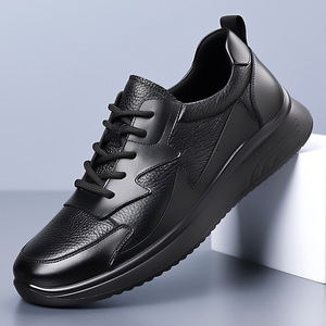 Chaussures en cuir décontractées pour hommes, bout rond, à lacets, en cuir véritable, légères, pour la marche en hiver, doublure en fourrure, semelle extérieure en caoutchouc EVA - Product Image 1