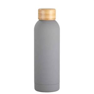 Minimalist Stainless Steel Vacuum <b>Bottle</b> Gray With Wooden Lid Double Wall Insulated 24 Hour Heat Retention Travel <b>Thermos</b> - Product Image 1