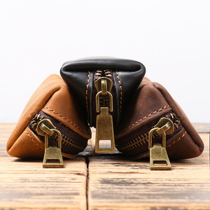Vintage Handmade Leather Key Holder Coin Purse Minimalist Zipper Car Key <b>Pouch</b> Unisex Wholesale - Product Image 3