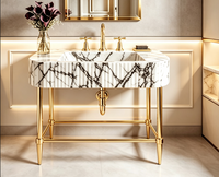 Meuble-lavabo de salle de bain de luxe sur mesure pour espace ouvert, en laiton poli brillant doré, montage facile, en acier inoxydable 304 durable