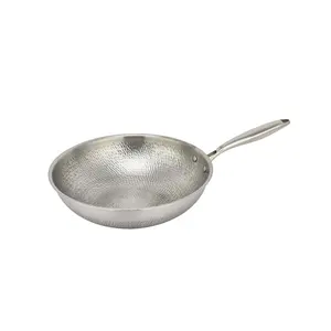 Sartén de acero inoxidable 304, wok martillado a mano, sartén para freír de grado alimenticio