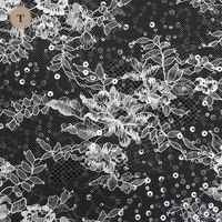Tissu en dentelle florale française 100 % polyester écologique avec sequins pour rideau, scène, mariage, toile de fond blanche transparente, chemin de table, fête