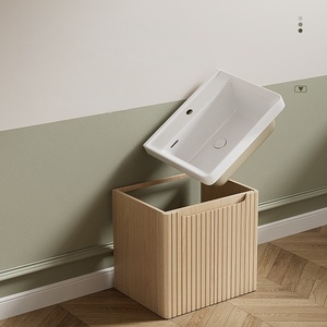 High curved ceramic integrated basin intelligent mirror ink green wall mounted bathroom cabinet - Product Image 6