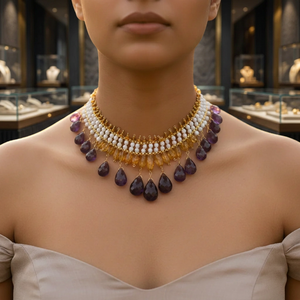 Collier bohème vintage en pierres précieuses, perles violettes et jaunes avec grenat, agate, turquoise, perle et jade, cadeau, style chaîne bohème - Product Image 3