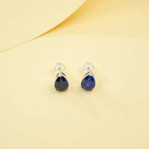 Pear Cut Lab Created Sapphire <b>Stud</b> Earrings S925 <b>Silver</b> - Product Image 4