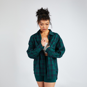 Luckpanther Logo personnalisé chemises à carreaux verts <span class=keywords><strong>chemisier</strong></span> décontracté printemps automne vêtements d'extérieur haut chemise anti-rides - Product Image 3
