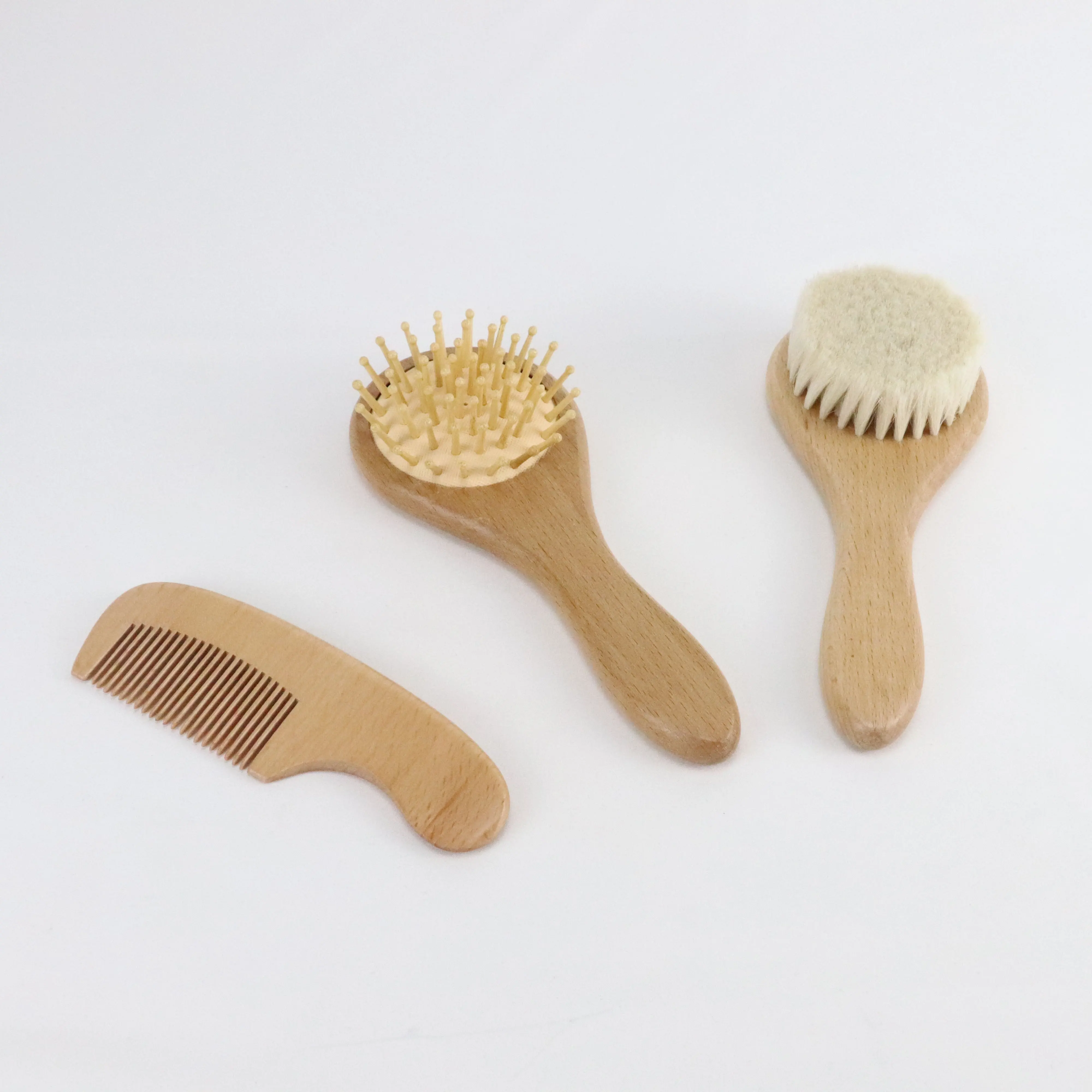 Spazzola per capelli professionale in legno di faggio per la cura del bambino in lana Set di spazzole e pettini per capelli in legno per bambini