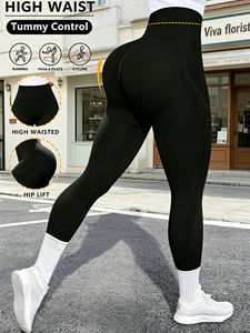 Leggings Yoga Neri a Vita Alta, Lunghezza Intera, Senza Cuciture, con Inserti in Rete, Elasticizzati in Quattro Direzioni - Product Image 4