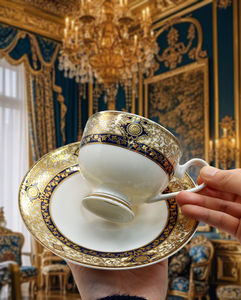 ชุดถ้วยกาแฟและจานรองจากประเทศจีนลายกระดูกสวยงาม2ชิ้นมีดีไซน์ลายนูนสีทองรวมกล่องของขวัญที่สวยงาม - Product Image 3