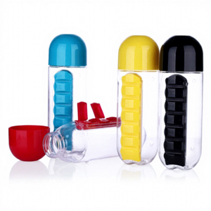 Bouteille d'eau de sport en <span class=keywords><strong>PC</strong></span> de 600 ml pour l'extérieur, avec pilulier 7 jours intégré, portable, pour voyage et escalade, anti-fuite, sans BPA, logo personnalisable - Product Image 1