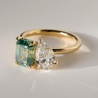 Anillo de Compromiso y Aniversario para Mujer, Joyería Fina Personalizada con Dos Piedras, Estilo Toi et Moi, Moissanita en Forma de Pera, Chapado en Platino, Certificado
