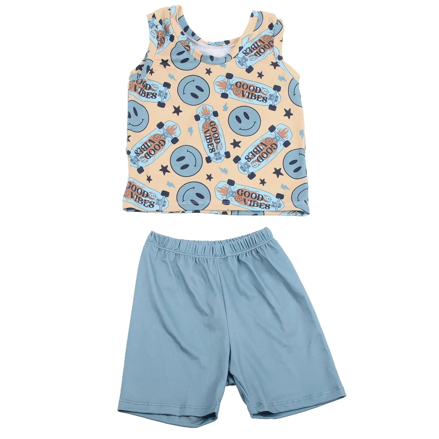 Kleinkind Jungen Set lächelndes Gesicht Tank Top Shorts Boutique Ärmellose Baumwolle/Polyester Kinder Locker sitzende Shorts Weste Strand Set