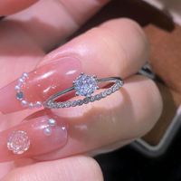 Bague de mariage ajustable en platine plaquée avec zircon rond étincelant, double couche, style alliance