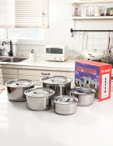 MY Home Cooking Pot Set 410 Utensilios <span class=keywords><strong>de</strong></span> <span class=keywords><strong>cocina</strong></span> <span class=keywords><strong>de</strong></span> acero inoxidable con logotipo personalizado Estufa <span class=keywords><strong>de</strong></span> gas Compatible Barato - Product Image 3