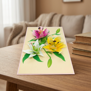 Cartes pop-up Viet-craft Lily Kirigami Origamic en papier fait main, carte de vœux 3D, design floral, impression offset, rose, Hanoi - Product Image 5