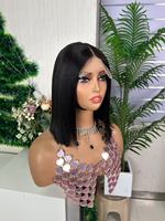 Perruque Bob Courte en Cheveux Humains Lisses Naturels, Cheveux Vietnamiens, Dentelle Transparente Sans Colle, Pré-Pluckée, Cheveux Remy, Fermeture 5*5