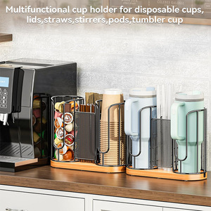 <b>Kitchen</b> Desktop <b>Paper</b> Cup Holder Iron Wood Stand Detachable Storage Rack For Countertop Use - Product Image 3