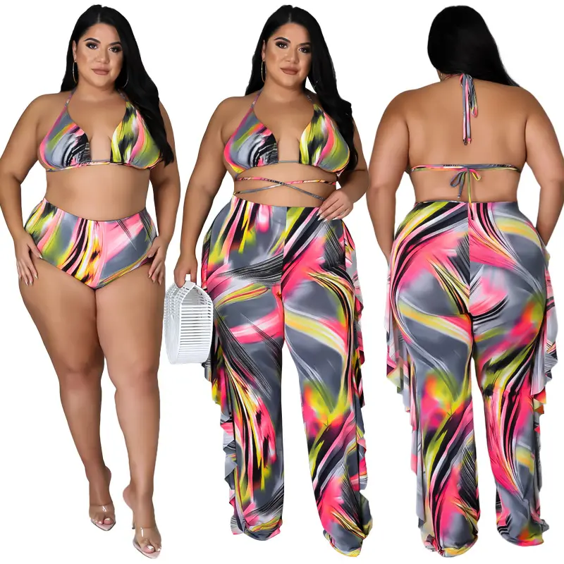 2022 Plus Size Clothing Women 3 Piece Swimwear Long Pants Beach Wear Cover Ups Swimsuit Plus Size Bathing Suits For Women