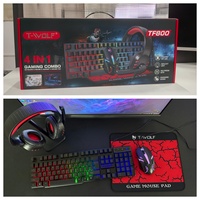 Clavier filaire T-WOLF TF800 104 touches, kit de jeu 4 en 1 avec clavier, souris, casque et tapis, combos de clavier filaire pour joueurs de bureau