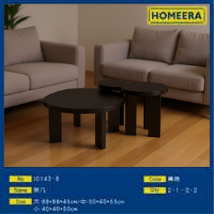 Homeera Coffee <b>Table</b> 88x88x45cm Black Nesting Modern Living Room Furniture - Product Image 2