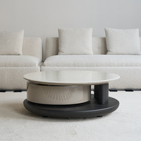 Table basse ronde moderne en faux marbre et bois avec structure en acier et rangement, écologique, pour salon et appartement