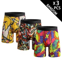 Nouveauté Boxer Homme Tricoté Anti-Bactérien à Motif Géométrique Taille Mi-Haute Élastique Respirant Grande Taille Style Européen et Américain