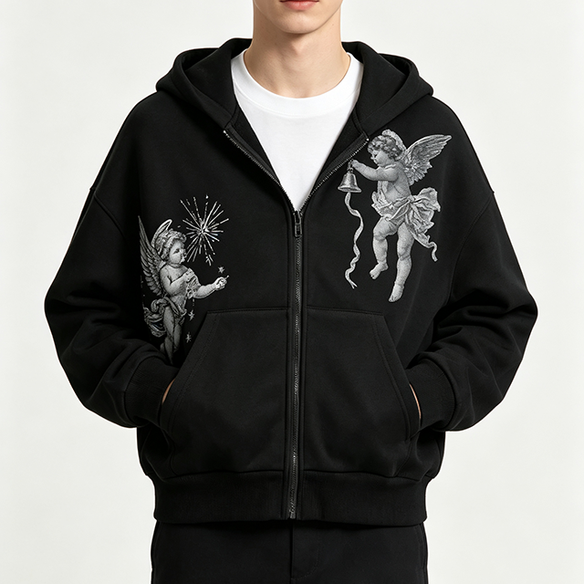 Black Angel Hoodie OEM Streetwear Supplier