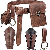 Kit Ceinture et Pochette Rétro Médiéval en Cuir PU, Sac Banane de Chevalier LARP Renaissance pour Fête Médiévale avec Protège-Arms pour Hommes et Femmes
