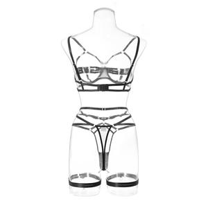 2022 gran oferta encaje Sexy Supergirl Lencería mujer vendaje ahueca hacia fuera conjunto de lencería Sexy tres piezas liguero fabricante China - Product Image 4