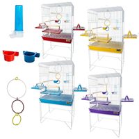 Volière pliable en fil de fer durable avec support surélevé, plateau en plastique, plateformes latérales et plusieurs perchoirs pour pinsons