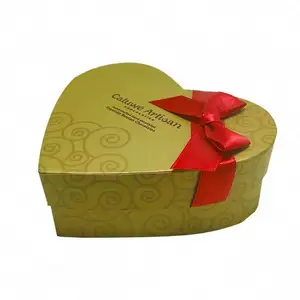 中国制造商供应定制巧克力心形礼品盒批发带丝带盖巧克力