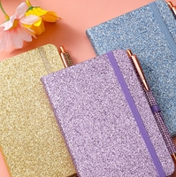 Carnet à spirales en PVC à feuilles mobiles avec paillettes pour la prise de notes créatives et les cadeaux. Agenda élégant pour étudiants avec stylos. 96 feuilles