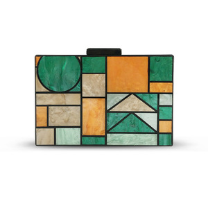 Pochette da sera di lusso da donna in acrilico glitterato colorato con geometria in marmo da donna - Product Image 1
