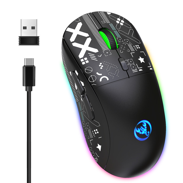 Tri-Mode Mechanical Mouse Wireless HXSJ T90 RGB Gaming Mouse 3600DPI Mouse 11 RGB Lighting Modes