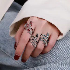 INS Silver Plated Cobre Irregular Snake Anéis Ajustável Y2K Mulheres Girl Resin Dispensing Exaggerate Open Finger Ring Jóias