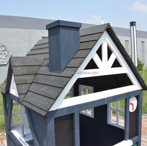 Maisonnette de jeu extérieure en bois gris foncé de qualité supérieure avec cuisine de jeu, cheminée, fenêtre de service et jardinière pour des jeux imaginatifs - Product Image 5