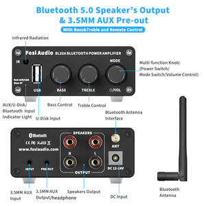 Amplificador de Sonido Fosi Audio Blue TPA3116 2.1 Canales 100W Mini HiFi Clase D con Bajos y Agudos, Control Remoto y Puerto USB BL20A CB - Product Image 2