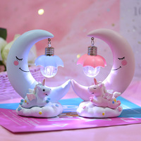Veilleuse LED Licorne Lune Résine Cartoon Veilleuse Chambre à coucher Enfants Vacances Cadeau de Noël